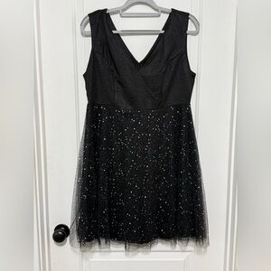 Elegant Black Midi Dress with Sparkly Tule Skirt